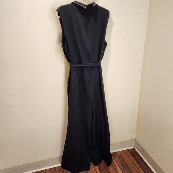 Midnight Velvet Elegant Black  Sleeveless Belted Plus Size Jumpsuit 18W - Picture 3 of 11